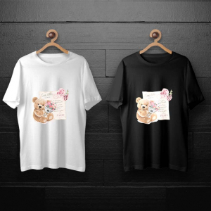 طرح لایه باز خرس تدی با گل صورتی و نامه  برای چاپ روی انواع تیشرت